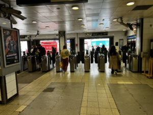 Holborn Underground Station ticket barriers facing the Kingsway exit, route to London Walks meeting point