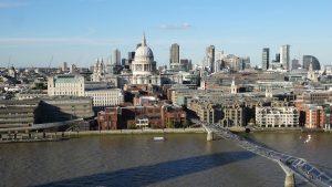 View of the Millennium Bridge from the Tate Modern in Central London