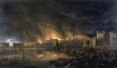 Painting of the Great Fire of London.