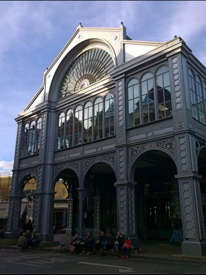 Borough Markets art deco entrance in the morning.