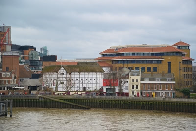 Shakespeares Globe theater from the other side of the river Thames. 