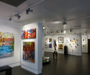 A range of art displayed in an art gallery