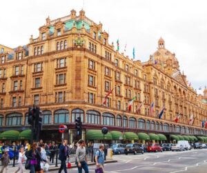 Front view of Harrods building in London 