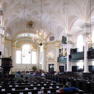 St Martin in The Field - classical musicians setting up their instruments