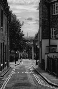 hampstead village in black and white