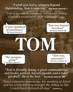 London Walks guide Tom, barrister, featured in customer review poster