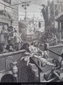 Gin Lane engraving by William Hogarth, published in London in 1751 during the Gin Craze