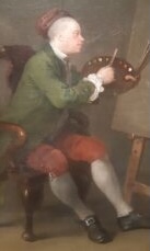 William Hogarth painting in his London studio, creator of Gin Lane and Beer Street