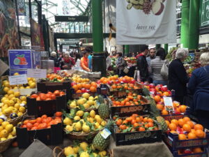 Fruit and produce stalls at Borough Market in London