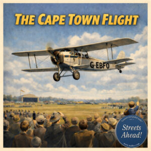 Sir Alan Cobham’s de Havilland biplane G-EBFO returning to Stag Lane Aerodrome, Edgware, after completing the London–Cape Town flight, 13 March 1926.