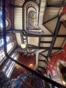The grand staircase inside the Midland Grand Hotel at St Pancras Station in London