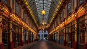 Leadenhall Market in the City of London, historic Victorian market and famous film location used in Harry Potter and other movies.